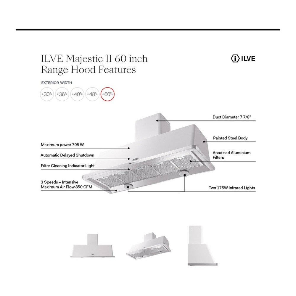 ILVE UAM150 Majestic II 60 inch Range Hood with 850 CFM