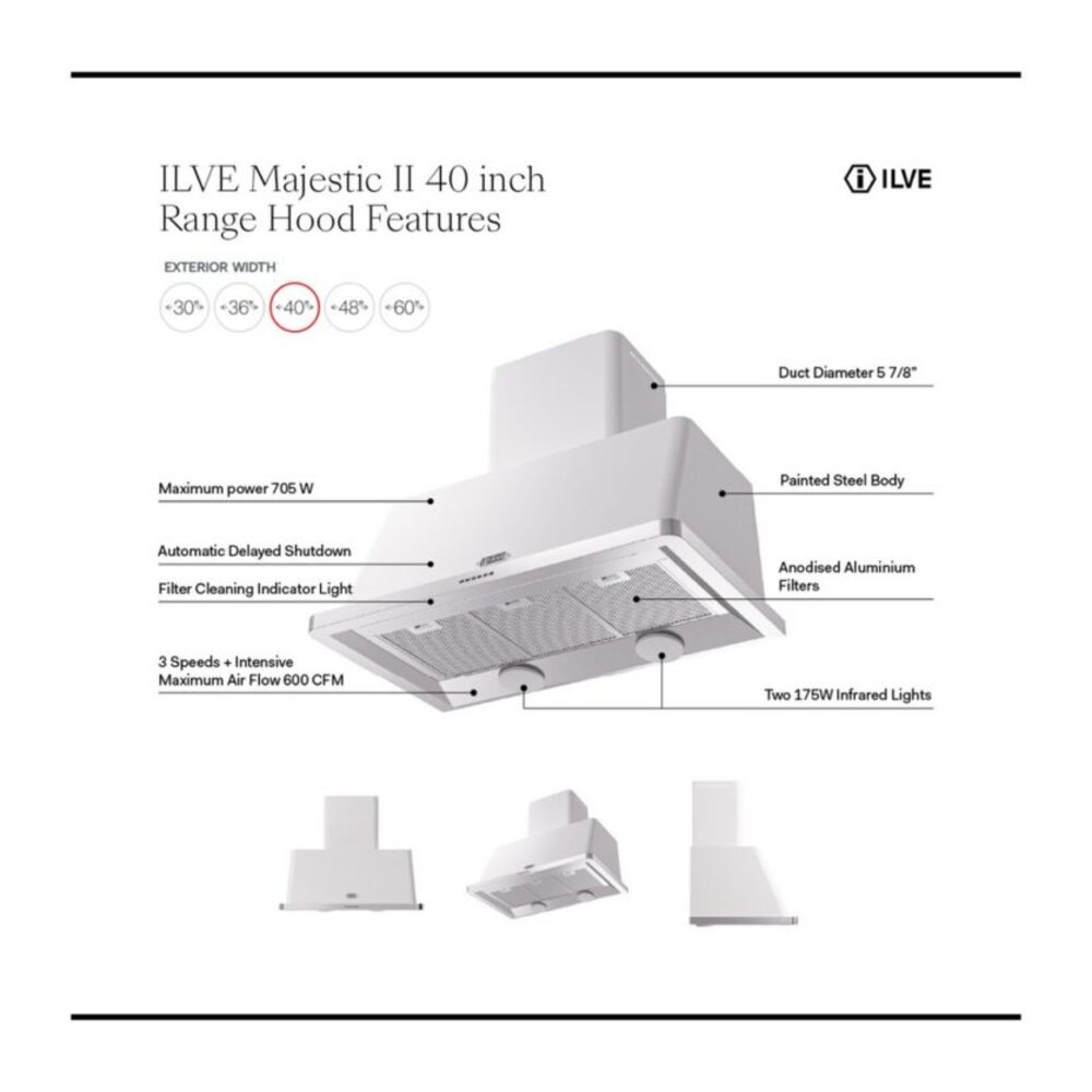 ILVE UAM76 Majestic II 30 inch Range Hood with 600 CFM
