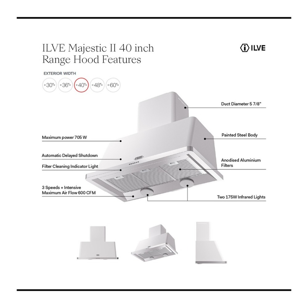 ILVE UAM76 Majestic II 30 inch Range Hood with 600 CFM