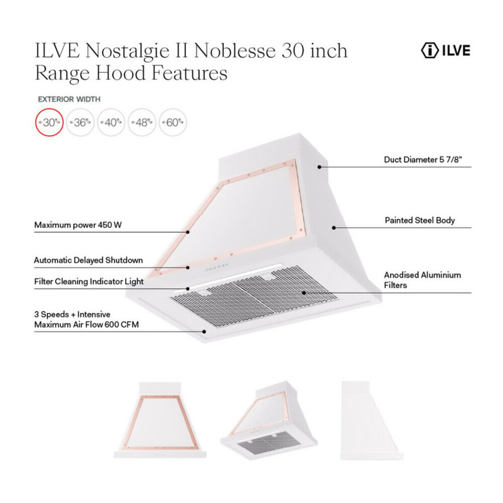 ILVE UANB30 Nostalgie II Noblesse 30 inch Range Hood with 600 CFM