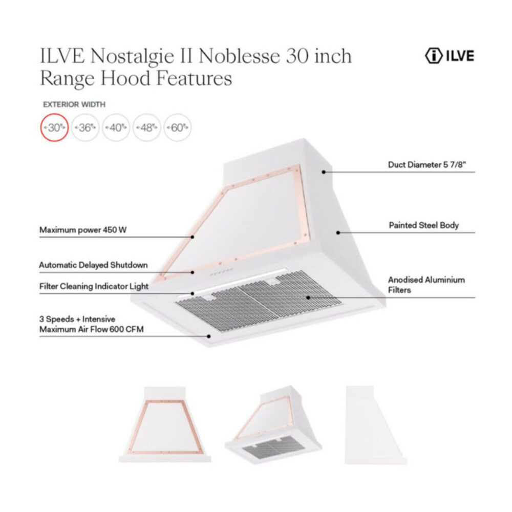 ILVE UANB30 Nostalgie II Noblesse 30 inch Range Hood with 600 CFM