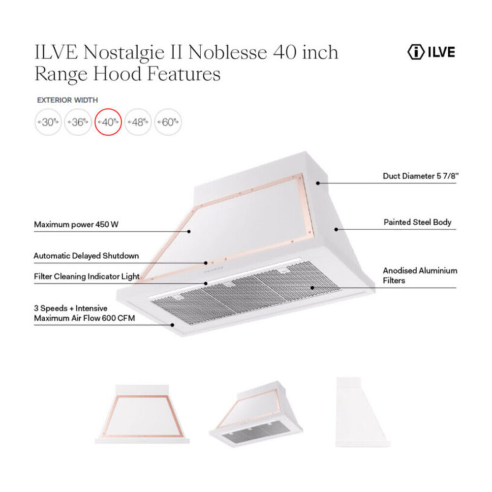ILVE UANB40 Nostalgie II Noblesse 40 inch Range Hood with 600 CFM