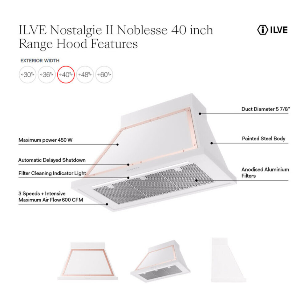ILVE UANB40 Nostalgie II Noblesse 40 inch Range Hood with 600 CFM