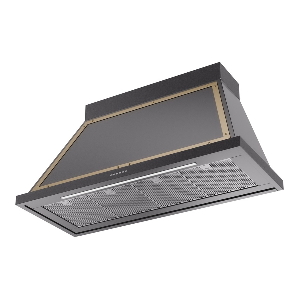 ILVE UANB48BKG Nostalgie II Noblesse 48 inch Range Hood with 600 CFM (Glossy Black, Brass) 3 ILVE UANB48BKG Nostalgie Noblesse 48" Range Hood, bottom angled view