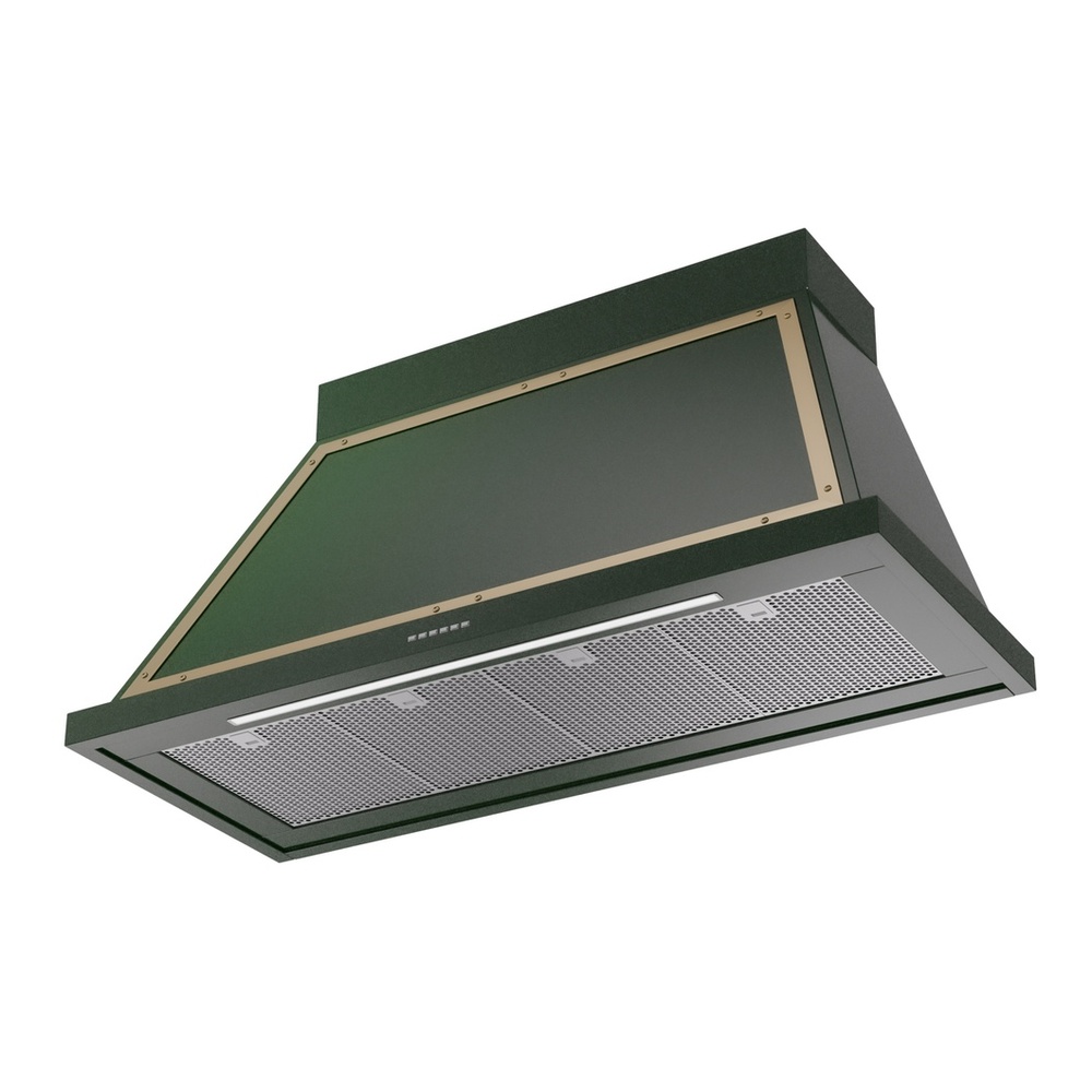 ILVE UANB48EGG Nostalgie II Noblesse 48 inch Range Hood with 600 CFM (Emerald Green, Brass) 3 ILVE UANB48EGG Nostalgie Noblesse 48" Range Hood, bottom angled view