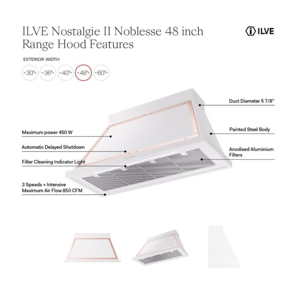 ILVE UANB48 Nostalgie II Noblesse 48 inch Range Hood with 600 CFM