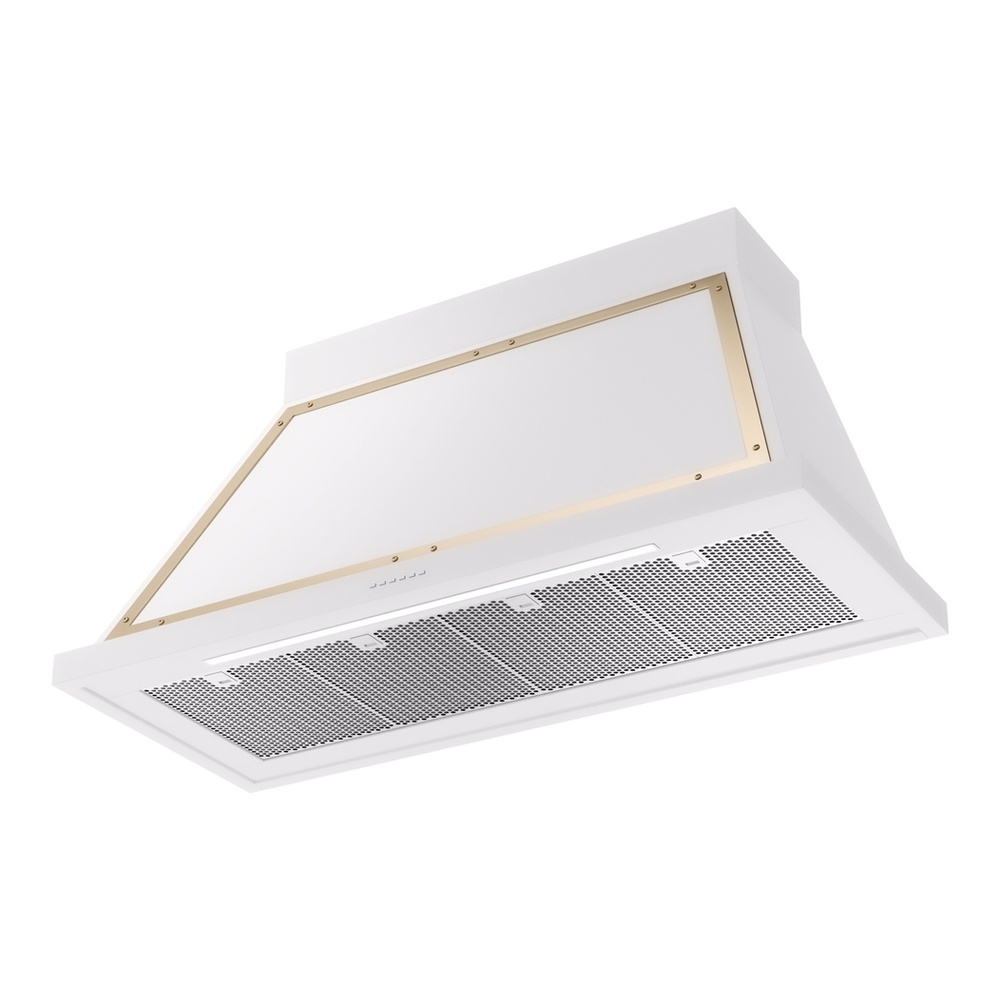 ILVE UANB48WHG Nostalgie II Noblesse 48 inch Range Hood with 600 CFM (White, Brass) 3 ILVE UANB48WHG Nostalgie Noblesse 48" Range Hood, bottom angled view