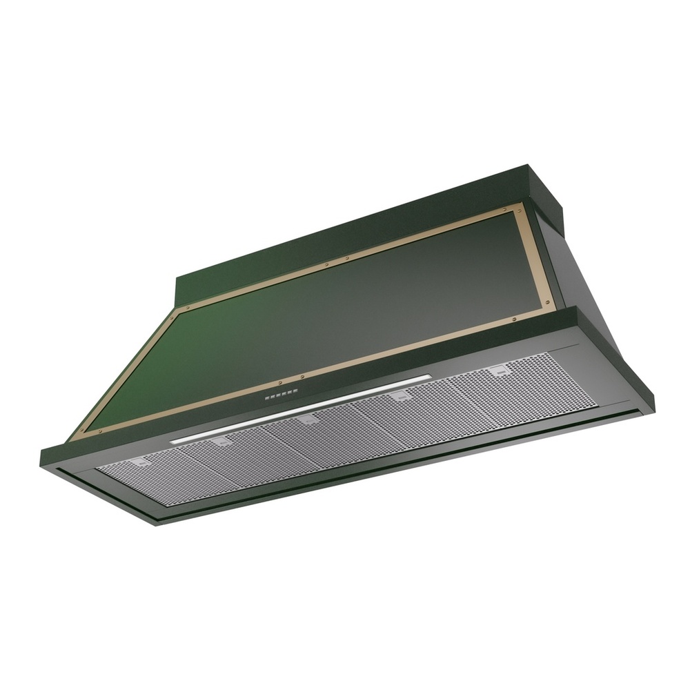 ILVE UANB60EGG Nostalgie II Noblesse 60 inch Range Hood with 600 CFM (Emerald Green, Brass) 3 ILVE UANB60EGG Nostalgie Noblesse 60" Range Hood, bottom angled view