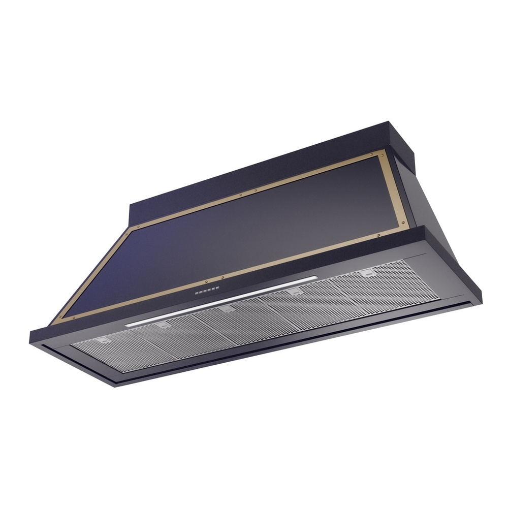 ILVE UANB60MBG Nostalgie II Noblesse 60 inch Range Hood with 600 CFM (Midnight Blue, Brass) 3 ILVE UANB60MBG Nostalgie Noblesse 60" Range Hood, bottom angled view