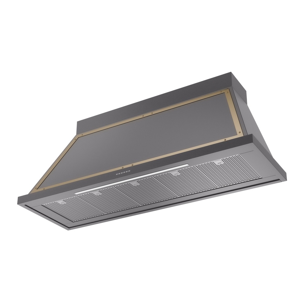 ILVE UANB60MGG Nostalgie II Noblesse 60 inch Range Hood with 600 CFM (Graphite Matte, Brass) 3 ILVE UANB60MGG Nostalgie Noblesse 60" Range Hood, bottom angled view