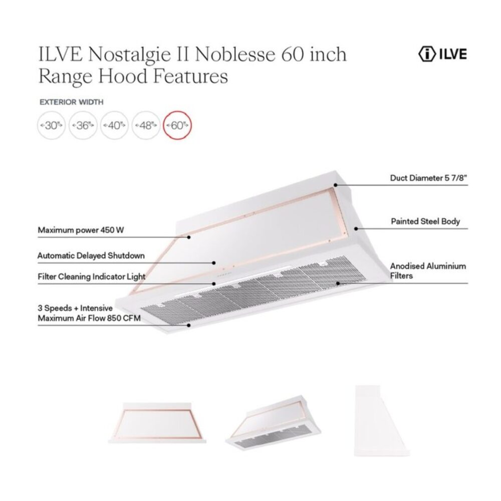 ILVE UANB60 Nostalgie II Noblesse 60 inch Range Hood with 600 CFM