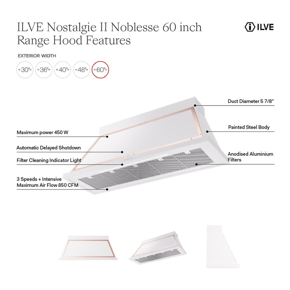 ILVE UANB60 Nostalgie II Noblesse 60 inch Range Hood with 600 CFM