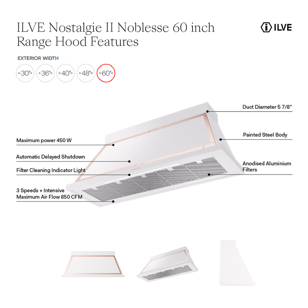 ILVE UANB60SSC Nostalgie II Noblesse 60 inch Range Hood with 600 CFM (Stainless Steel, Chrome) 2 ILVE UANB60 infographic