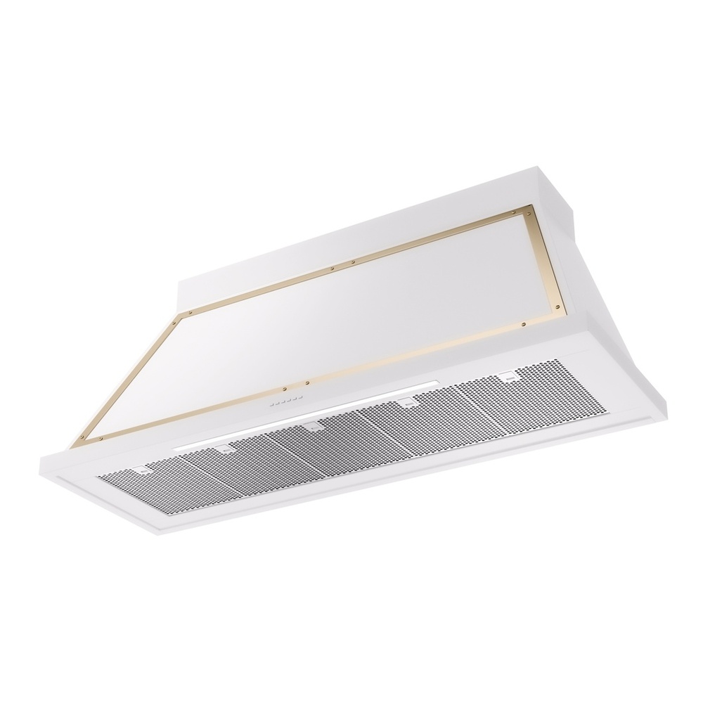 ILVE UANB60WHG Nostalgie II Noblesse 60 inch Range Hood with 600 CFM (White, Brass) 3 ILVE UANB60WHG Nostalgie Noblesse 60" Range Hood, bottom angled view
