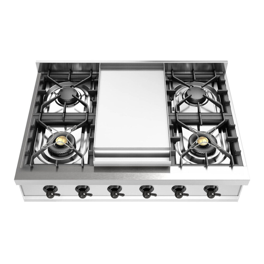 ILVE UHCP36FNSSBLP Nostalgie II 36 inch Built-In Gas Rangetop with 6 Burners and Griddle, in Stainless Steel (Liquid Propane, Burnished) 1 UHCP36FNSSBLP