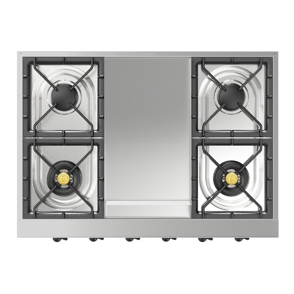 ILVE UHCP36FNSSBLP Nostalgie II 36 inch Built-In Gas Rangetop with 6 Burners and Griddle, in Stainless Steel (Liquid Propane, Burnished) 5 ILVE UHCP36FNSSB top view
