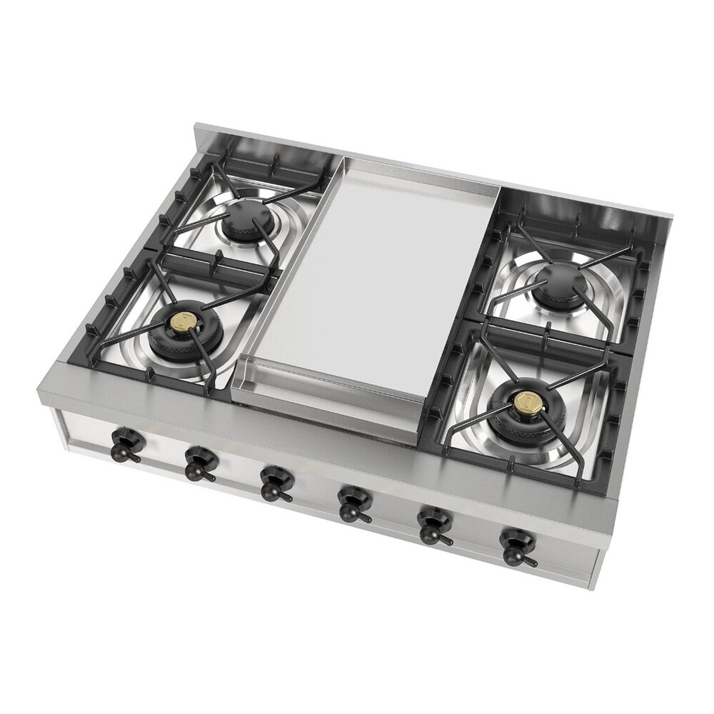 ILVE UHCP36FNSSB Nostalgie II 36 inch Built-In Gas Rangetop with 6 Burners and Griddle, in Stainless Steel (Natural Gas, Burnished) 4 ILVE UHCP36FNSSB right angle