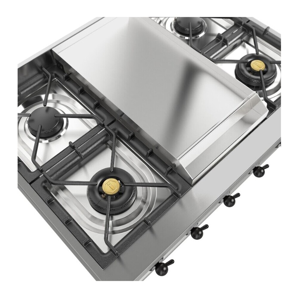 ILVE UHCP36FNSSB Nostalgie II 36 inch Built-In Gas Rangetop with 6 Burners and Griddle, in Stainless Steel (Natural Gas, Burnished) 6 ILVE UHCP36FNSSB close up on details