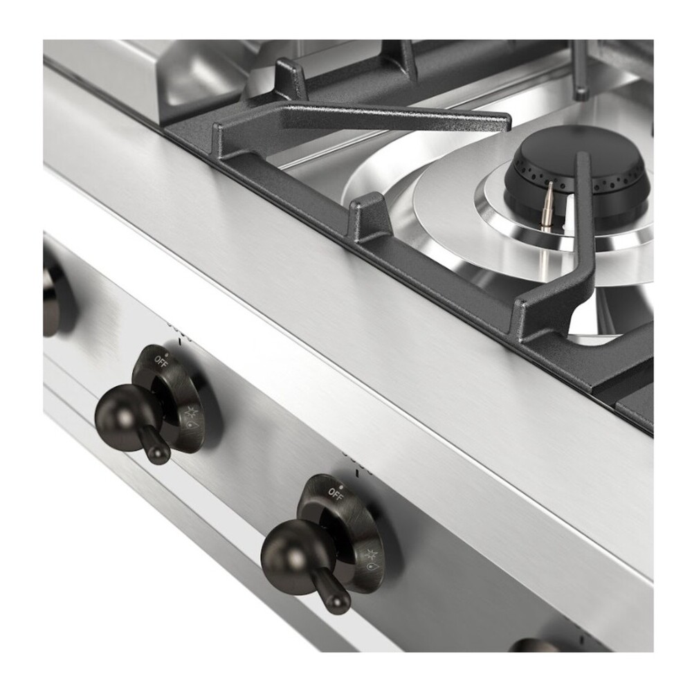 ILVE UHCP36FNSSB Nostalgie II 36 inch Built-In Gas Rangetop with 6 Burners and Griddle, in Stainless Steel (Natural Gas, Burnished) 7 ILVE UHCP36FNSSB close up on knobs