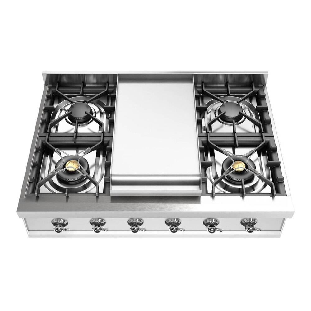 ILVE UHCP36FNSSC Nostalgie II 36 inch Built-In Gas Rangetop with 6 Burners and Griddle, in Stainless Steel (Natural Gas, Chrome) 1 UHCP36FNSSC
