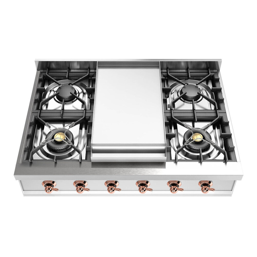 ILVE UHCP36FNSSP Nostalgie II 36 inch Built-In Gas Rangetop with 6 Burners and Griddle, in Stainless Steel (Natural Gas, Copper) 1 UHCP36FNSSP
