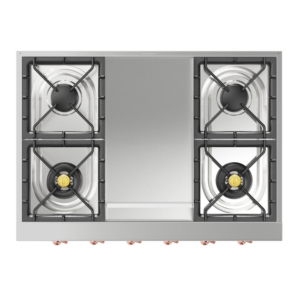 ILVE UHCP36FNSSP Nostalgie II 36 inch Built-In Gas Rangetop with 6 Burners and Griddle, in Stainless Steel (Natural Gas, Copper) 5 ILVE UHCP36FNSSP top view