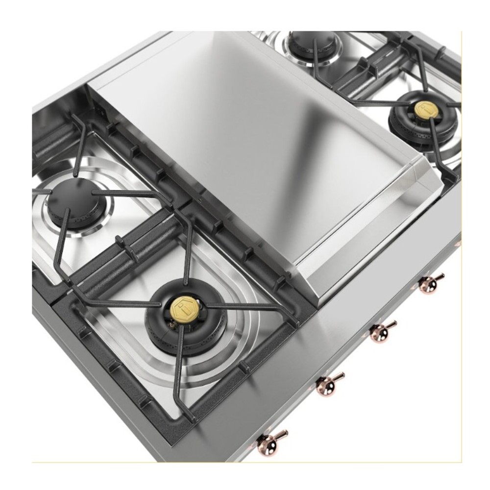 ILVE UHCP36FNSSP Nostalgie II 36 inch Built-In Gas Rangetop with 6 Burners and Griddle, in Stainless Steel (Natural Gas, Copper) 6 ILVE UHCP36FNSSP close up details