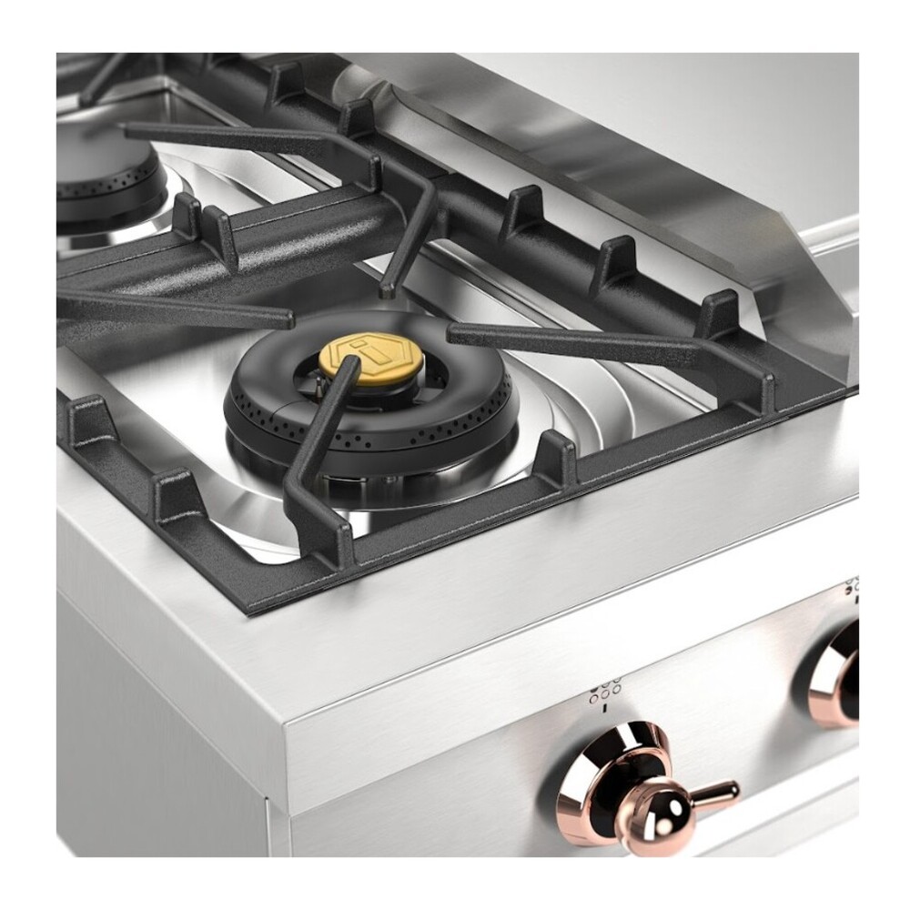 ILVE UHCP36FNSSP Nostalgie II 36 inch Built-In Gas Rangetop with 6 Burners and Griddle, in Stainless Steel (Natural Gas, Copper) 9 ILVE UHCP36FNSSP close up details