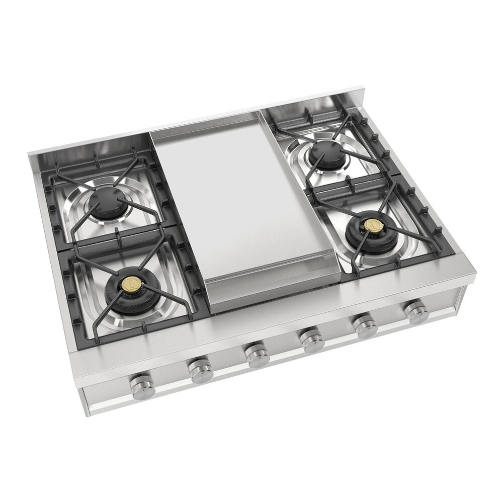 ILVE UHCP36FSS Professional Plus II 36 inch Built-In Gas Rangetop with Griddle, in Stainless Steel (Natural Gas) 3 ILVE UHCP36FSS left angle