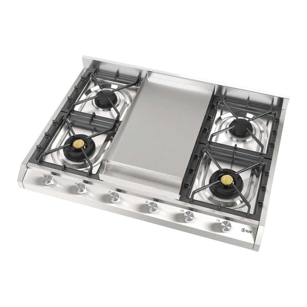 ILVE UHCP965FSS Professional Plus II 36 inch Built-In Gas Cooktop with Griddle, in Stainless Steel (Natural Gas) 4 ILVE UHCP965FSS right angle