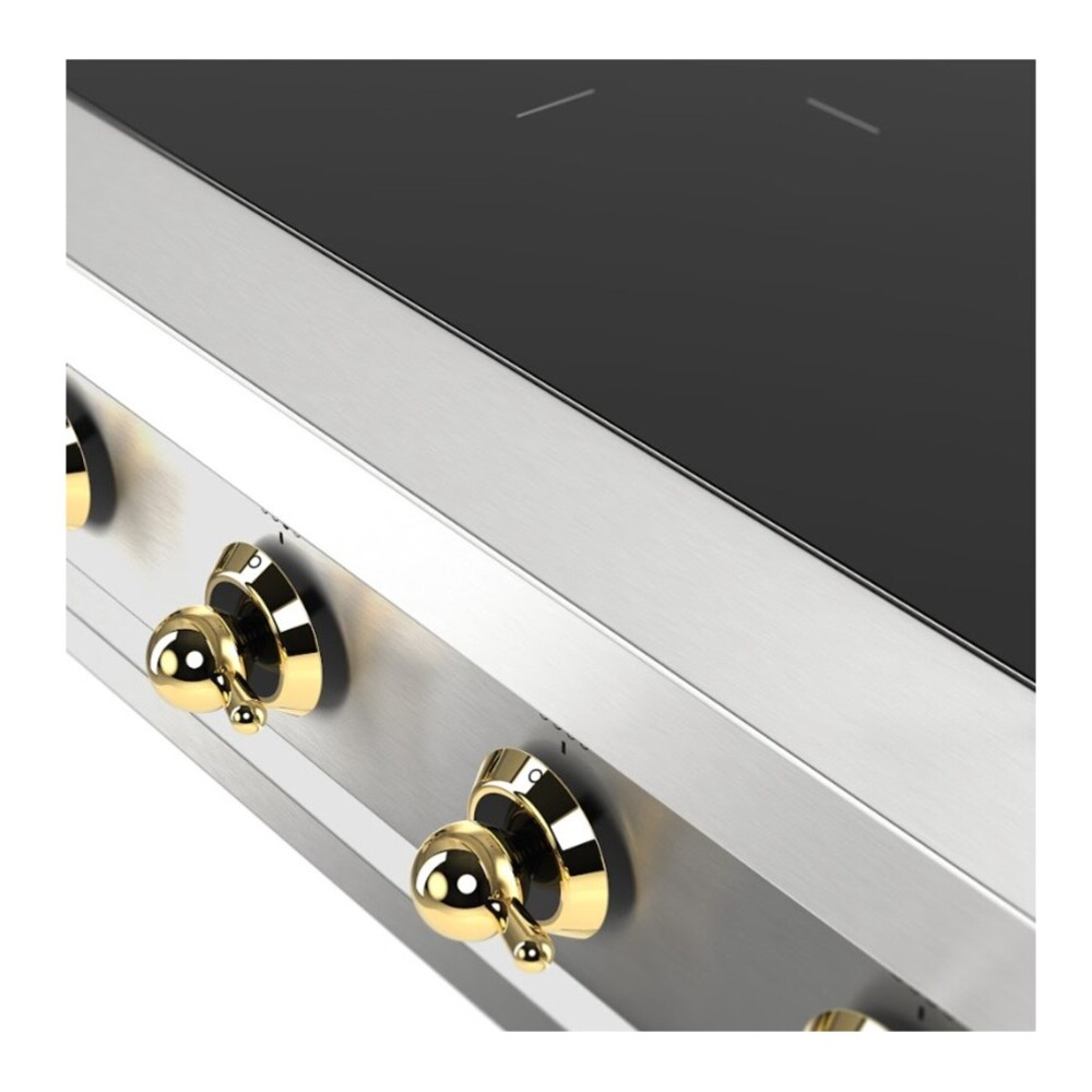 ILVE UHCPI366NSSG Nostalgie II 36 inch Built-In Induction Rangetop with 6 Elements (Brass) 7 ILVE UHCPI366NSSG close up on knobs