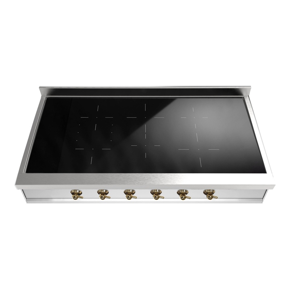 ILVE UHCPI486NSSG Nostalgie II 48 inch Built-In Induction Rangetop with 6 Elements, Stainless Steel (Brass) 1 UHCPI486NSSG