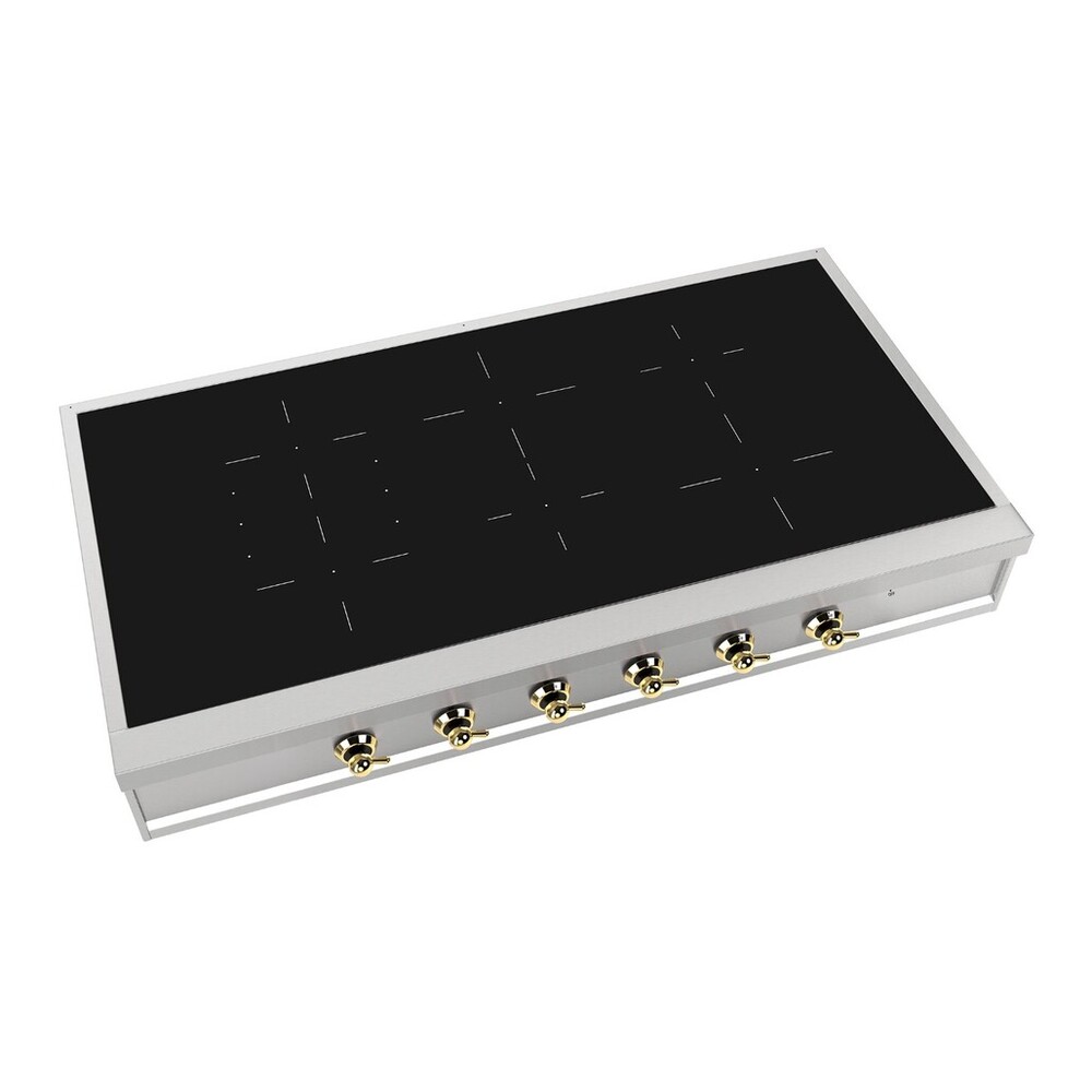 ILVE UHCPI486NSSG Nostalgie II 48 inch Built-In Induction Rangetop with 6 Elements, Stainless Steel (Brass) 3 ILVE UHCPI486NSSG left angle