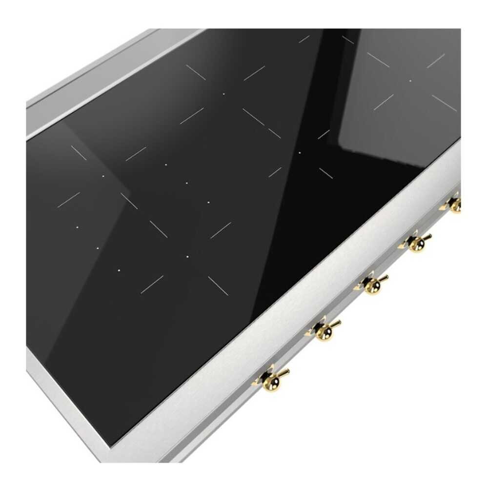 ILVE UHCPI486NSSG Nostalgie II 48 inch Built-In Induction Rangetop with 6 Elements, Stainless Steel (Brass) 6 ILVE UHCPI486NSSG close up on cooking surface