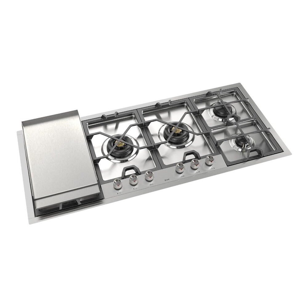 ILVE UHCPMT125FSS Panoramagic 48 inch Built-In Gas Cooktop with Total Black Brass Burners, in Stainless Steel (6 Sealed Burners + Left Griddle, Natural Gas) 3 ILVE UHCPMT125FSS left angle