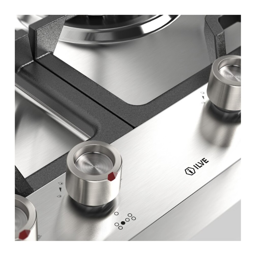 ILVE UHCPMT125FSS Panoramagic 48 inch Built-In Gas Cooktop with Total Black Brass Burners, in Stainless Steel (6 Sealed Burners + Left Griddle, Natural Gas) 6 ILVE UHCPMT125FSS close up on knobs