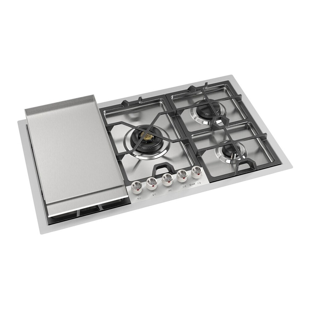 ILVE UHCPMT95FSSLP Panoramagic 36 inch Built-In Gas Cooktop with 5 Burners, in Stainless Steel (Liquid Propane, 5 Sealed Burners + Griddle) 3 ILVE UHCPMT95FSSLP left angle