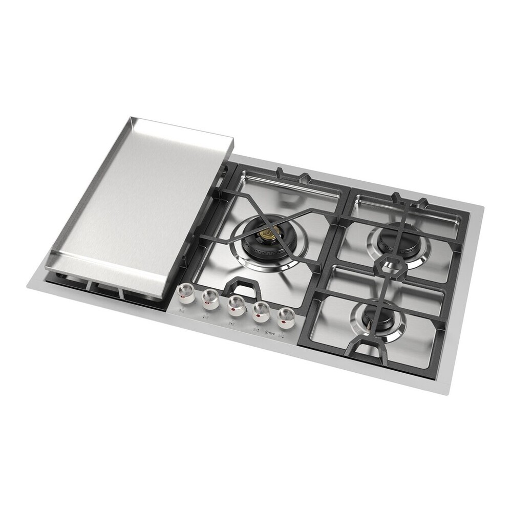 ILVE UHCPMT95FSSLP Panoramagic 36 inch Built-In Gas Cooktop with 5 Burners, in Stainless Steel (Liquid Propane, 5 Sealed Burners + Griddle) 4 ILVE UHCPMT95FSSLP right angle