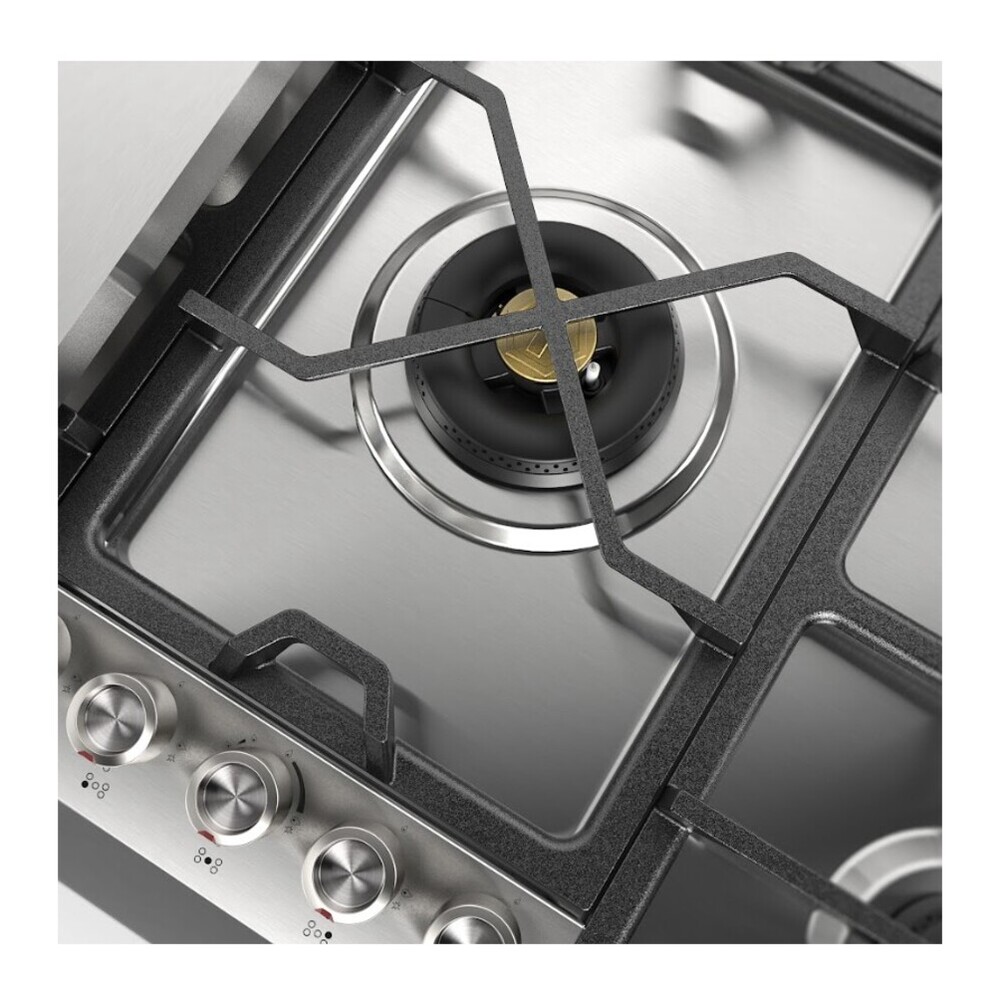 ILVE UHCPMT95FSS Panoramagic 36 inch Built-In Gas Cooktop with 5 Burners, in Stainless Steel (Natural Gas, 5 Sealed Burners + Griddle) 7 ILVE UHCPMT95FSS close up on center dual burner