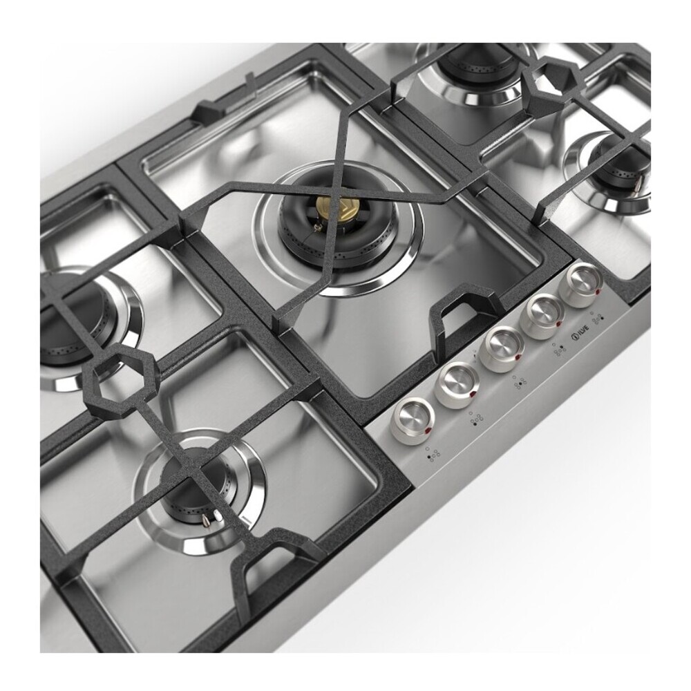 ILVE UHCPMT95SS Panoramagic 36 inch Built-In Gas Cooktop with 5 Burners, in Stainless Steel (Natural Gas, 5 Sealed Burners) 5 ILVE UHCPMT95SS close up on dual burner