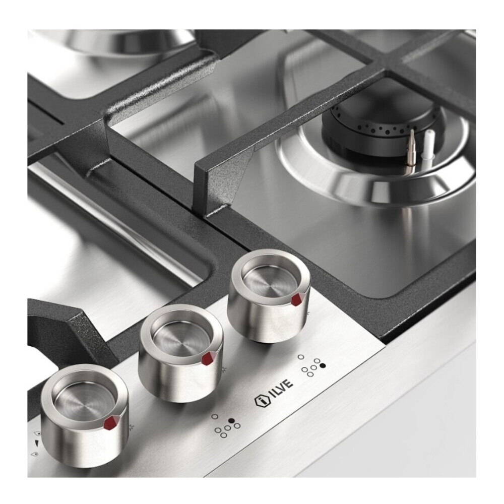 ILVE UHCPMT95SS Panoramagic 36 inch Built-In Gas Cooktop with 5 Burners, in Stainless Steel (Natural Gas, 5 Sealed Burners) 6 ILVE UHCPMT95SS close up on knobs