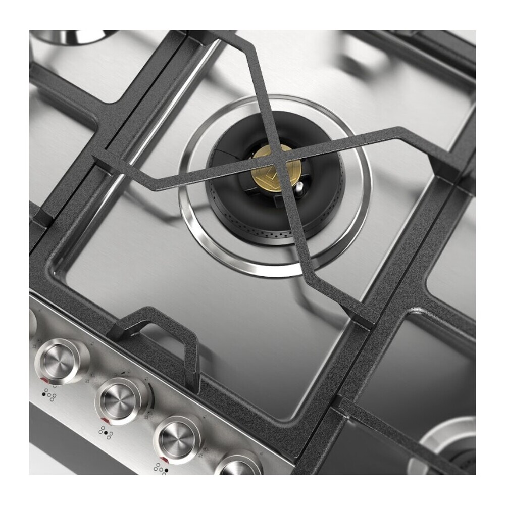 ILVE UHCPMT95SS Panoramagic 36 inch Built-In Gas Cooktop with 5 Burners, in Stainless Steel (Natural Gas, 5 Sealed Burners) 7 ILVE UHCPMT95SS right angle close up on dual burner