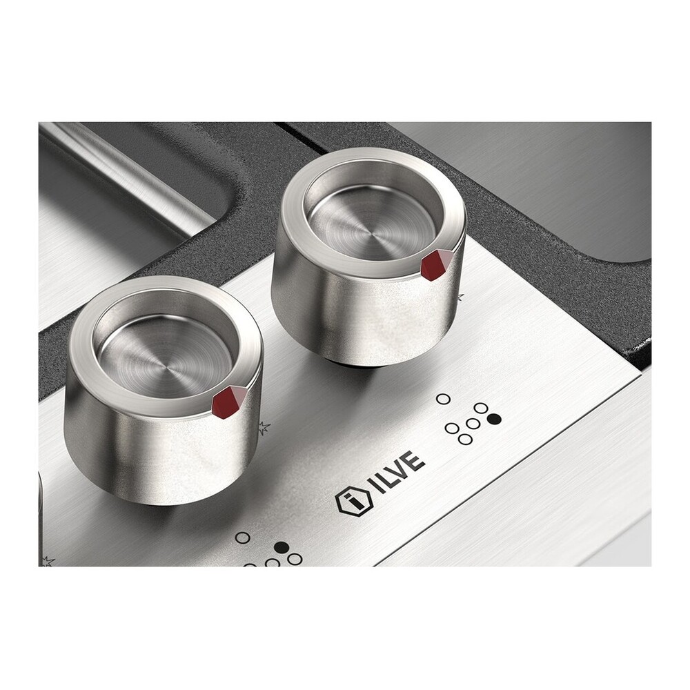 ILVE UHCPMT95SS Panoramagic 36 inch Built-In Gas Cooktop with 5 Burners, in Stainless Steel (Natural Gas, 5 Sealed Burners) 10 ILVE UHCPMT95SS angled view zoom in on knobs