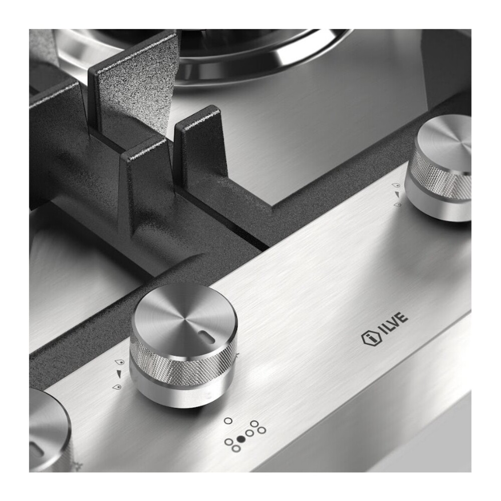 ILVE UHCPT125FSS Professional Plus II 48 inch Built-In Gas Cooktop with Total Black Brass Burners, in Stainless Steel (6 Sealed Burners + Left Griddle, Natural Gas) 10 ILVE UHCPT125FSS close up on knobs