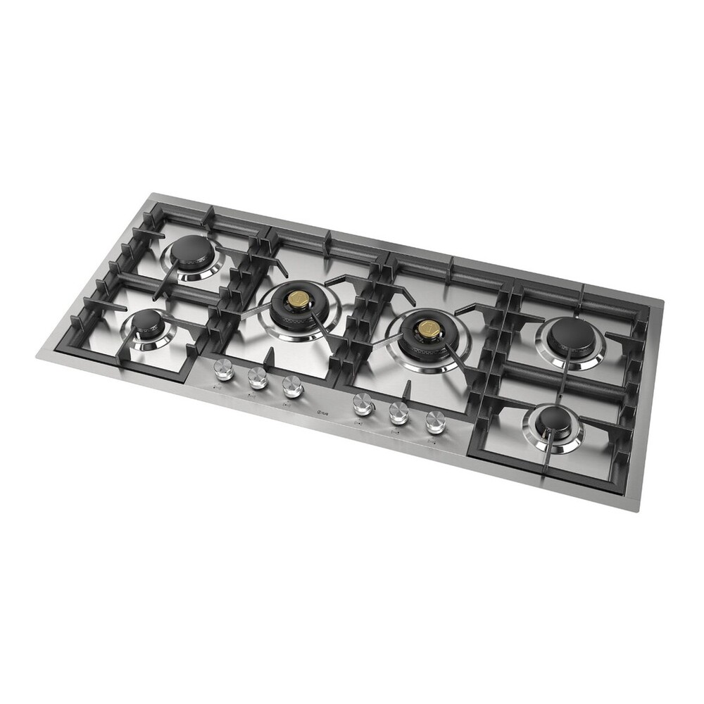 ILVE UHCPT125SS Professional Plus II 48 inch Built-In Gas Cooktop with Total Black Brass Burners, in Stainless Steel (6 Sealed Burners, Natural Gas) 8 ILVE UHCPT125SS right angle