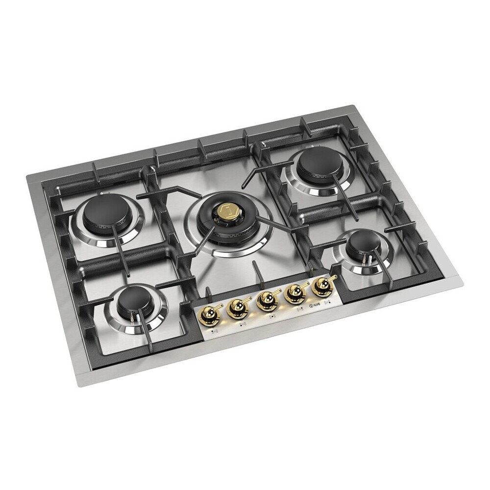 ILVE UHCPT75NSSGLP Nostalgie II 30 inch Built-In Gas Cooktop with 5 Burners, in Stainless Steel (Liquid Propane, Brass) 5 ILVE UHCPT75NSSGLP left angle