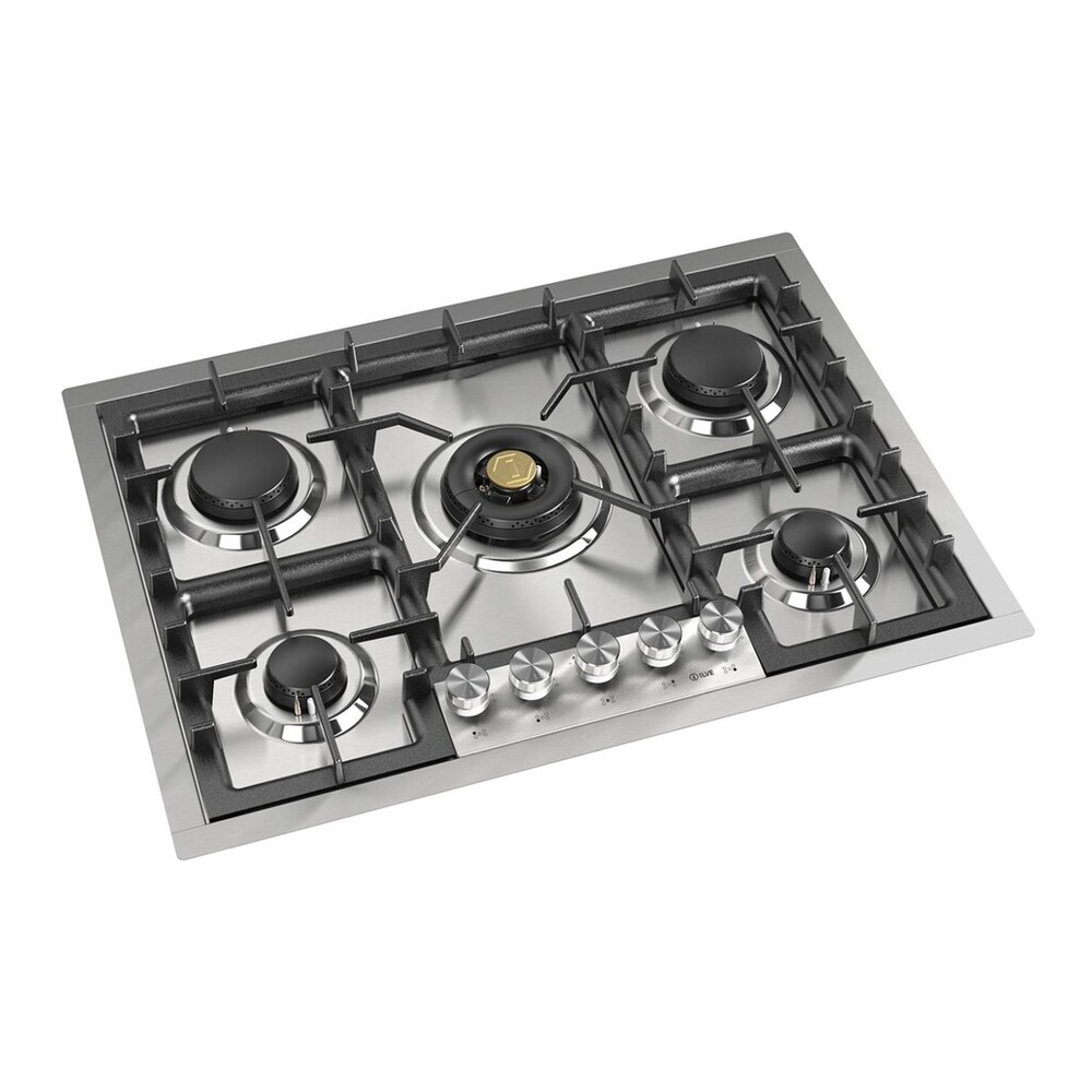 ILVE UHCPT75SSLP Professional Plus II 30 inch Built-In Gas Cooktop with 5 Burners, in Stainless Steel (Liquid Propane) 5 ILVE UHCPT75SSLP left angle