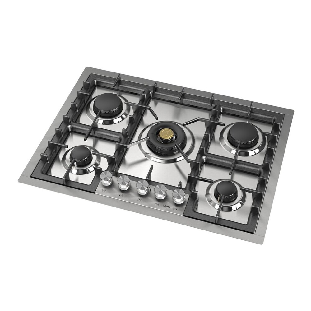 ILVE UHCPT75SS Professional Plus II 30 inch Built-In Gas Cooktop with 5 Burners, in Stainless Steel (Natural Gas) 6 ILVE UHCPT75SS right angle