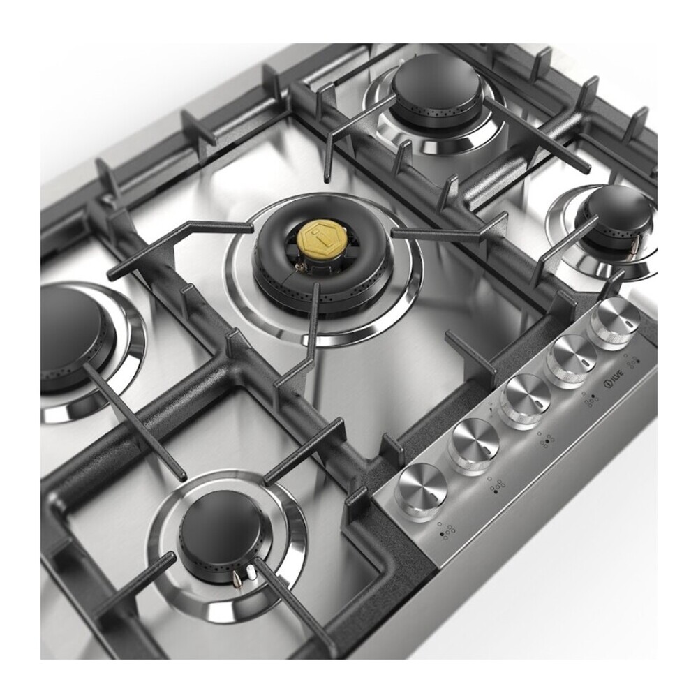 ILVE UHCPT75SS Professional Plus II 30 inch Built-In Gas Cooktop with 5 Burners, in Stainless Steel (Natural Gas) 7 ILVE UHCPT75SS close up on dual burner