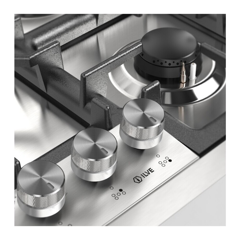ILVE UHCPT95FSSLP Professional Plus II 36 inch Built-In Gas Cooktop with Total Black Brass Burners, in Stainless Steel (5 Sealed Burners + Griddle, Liquid Propane) 6 ILVE UHCPT95FSSLP close up on knobs